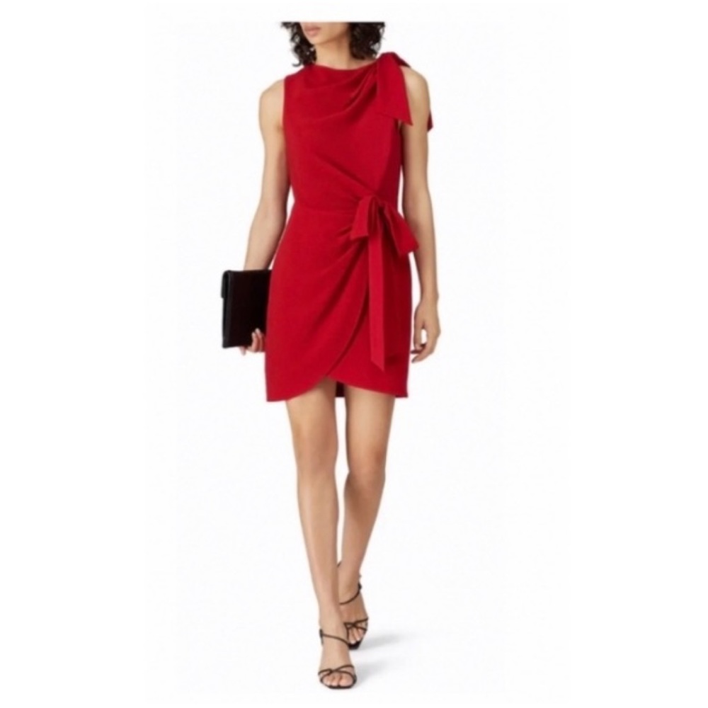 Cinq a Sept Mini Nanon Dress in Red.